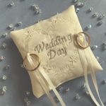 POCKET SIZE 9cm PALE IVORY SATIN EMBROIDERED BRIDAL WEDDING RING CUSHION PILLOW