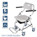 Folding Commode Chair Wheelchair Shower Stool Portable Toilet 330 LBS Capacity