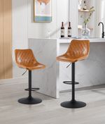 2X Faux Leather Bar stools Padded Metal Base Footrest Breakfast Chair Brown