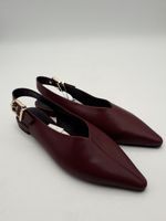 M&S Womens Vegan Leather Pointed Toe Slingback Flat Shoes Burgundy NEW