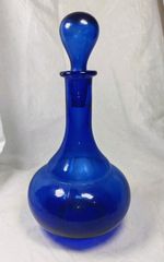 Vintage Cobalt Blue Glass Decanter Bottle Stopper Mid Century 28cm