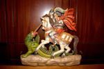 VTG 17"x16" HAND CARVED WOOD PATRON SAINT GEORGE DRAGON STATUE FIGURE SCULPTURE