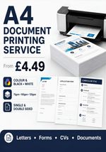 A4 Printing Service – Letters, Forms & Documents – Colour or B&W – 75/100/120gsm