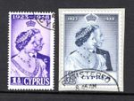 (361)     Cyprus KGV 1948 Silver Wedding Set SG166-167 Used (£1 is on piece)