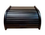 Wooden Bread Box Roll Top Bin Storage Loaf Kitchen Beech Wood Size Small Black