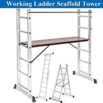 Working Scaffold Scaffolding Tower Aluminium 6 Steps Ladder 3 in 1 Platform UK