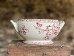 Antique French Pink Transferware Soupiere Tureen Gien Chardons