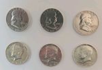 6X USA 90% Silver Half Dollar Coins! Franklin and Kennedy Halves!
