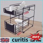 Under The Sink Organizer Large Black Sliding Rack 2 Layer For Cleaning Supplies