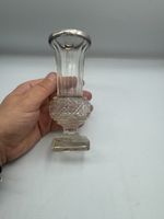 Antique Solid Silver Rim Cut Glass Vase 6"