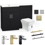 Right Or Left Black L Shape Vanity & WC Unit,Basin,Toilet,Cistern,Tap,Button