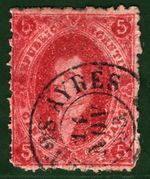 ARGENTINA Stamp Scott.17 5c Carmine (1867) RIVADAVIA Used CDS* Cat $200 3GREEN53