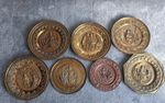 Vintage Brass Copper Wall Plates x 7 Welsh Ladies Jenny Jones Country Cottage