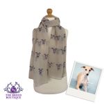WHIPPET GREYHOUND SCARF LADIES DOG PRINT SIGHTHOUND SHAWL WRAP BLUE CREAM & GREY