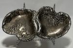 Antique Silverplate Double Hearts Bowl/Dish with Grape & Vine Design Motif