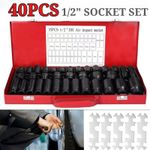 Heavy Duty 40 Piece Car Truck Deep Impact Socket Set 1/2" Drive 8- 32mm Metric