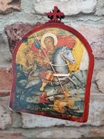 St George Display Icon Transfer On Wood 11x8cm Religious Ornament Saint Dragon