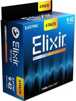Elixir Electric Guitar Strings Nanoweb Nickel Plated Steel 4 Pack, 9-42 