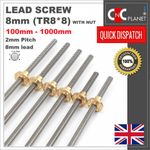 8mm Leadscrew TR8*8 Stainless steel screw 2mm pitch lead 8mm Flange Brass nut UK