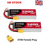 2pcs HRB 14.8V 4S 5200mAh XT90 100C Lipo Battery for Drone Truck Helicopter Boat