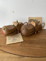 His/Hers Hippo Trinket Boxes MCM Zoo Line Hinged Vtg 1950s Teak With Tags