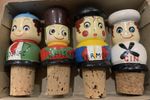 Vintage Wooden Bottle Stoppers Hand Painted with Cork