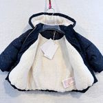 name it Hooded Sherpa Lined Puffer Jacket Full Zip Navy/Gold Polka Dot 9-12M