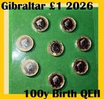 Gibraltar coin £1 pound 2026 100y birth Queen Elizabeth II QEII x7 effigies list