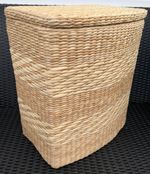 Vintage Woven Wicker Raffia Laundry Basket with Lid & Liner  H18” W15” D 10.5”