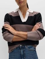 Marks & Spencer Womens Striped Collar Long sleeved Jumper in Black - M&S