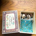 Maileg Baby mouse  twins  retired  w/ Bedding in Matchbox Box
