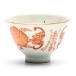 Chinese Tongzhi Porcelain Iron Red Gilt Cup Pomegranate Shou Bat Qing Mark 19C