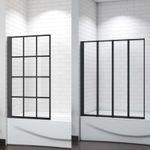 Bath Shower Screen Black Grid/Folding Wet Room Glass Panel 800/900/1000/1200mm