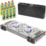 Portable Butane Double Twin Dual Burner Camping BBQ Gas Stove Cooker + 8 Refills