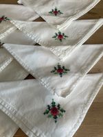 8 cotton Napkins White with floral embroidery on one corner 15” x 14.5”