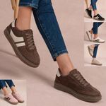 Women’s Retro Stripe Trainers Ladies Casual Lace Up Comfy Low Top Sneakers