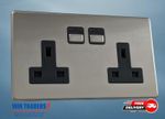LightwaveRF Double 2 Gang Socket JSJSLW270ASS Brushed Stainless Steel B/Insert