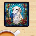 Pet Dog Coaster, Stained Glass Effect Print,  White Borzoi
