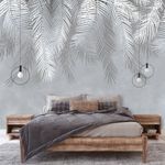 FEATHERS LEAVES GREY Photo Wallpaper Wall Mural Modern for Bedroom Living Room