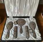 Vintage Broadway & Co Boxed 5 Piece Vanity Set - Green Man  Sterling Silver 1972
