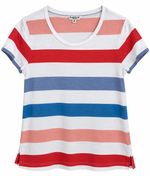 FatFace Womens Multi Stripe T-Shirt Coral Peach Blue White Size 8 Nautical