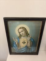 Vintage Sacred Heart of Jesus Framed Print 19x15” Religious Catholic Wall Art