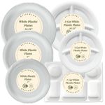 100 White Plastic Plates Disposable 7" 9" 10" 3 Comp Plates Heavy Duty Reusable