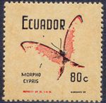 ECUADOR 1969, butterflies 80 C. superb U/M, MAJOR ERROR & VARIETY: