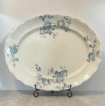 Antique Serving Plate Platter Blue Hancock Rosalind China 1916 WW1 XL 18" x 14"