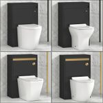 500mm Jet Black BTW WC Toilet Unit Back to Wall Pan Soft Close Seat & Cistern