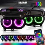 2*Headlights For Dodge Challenger 2008-14 VLAND LED RGB Projector Sequential RHD