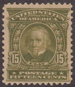 1902 15¢ VF OLIVE WEBSTER #309, MINT, LIGHTLY HINGED (LOOKS NH) CAT $185, FRESH!