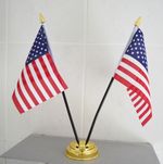 USA TABLE FLAG X 2 WITH GOLD BASE desktop flags 6" x 4" america AMERICAN U.S.A.