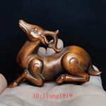 3 Inch Japanese Boxwood hand carved deer statue netsuke Decoration collectable